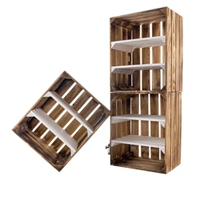 Abbildung von Vinterior 3er Set geflammte Holzkiste mit Zwei weißen Mittelbrettern quer Neue Obstkiste Schuhregal Bücherregal Obstkistenregal Regal Regalkiste 50x40x30cm (LxHxB)