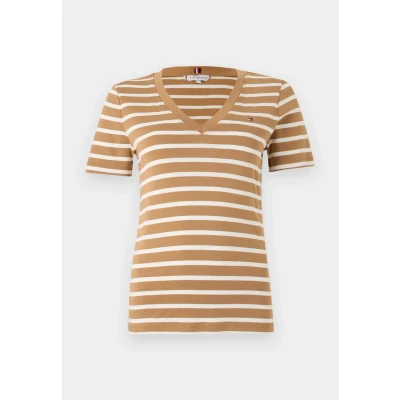 Abbildung von Tommy Hilfiger Damen T Shirt Kurzarm New Slim Cody mit V Ausschnitt, Mehrfarbig (Hickory/Ecru STP), XXS