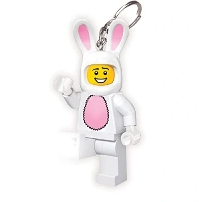 Abbildung von Lego Iconic Bunny Suit Guy Schlüsselanhänger Taschenlampe Spielzeuge Geschenke für Kinder 76 mm große Figur (KE73H) 2 CR2025 Batterien enthalten