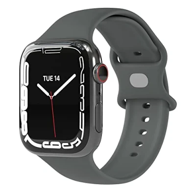 Abbildung von EAZY CASE Uhrenarmband Silicon Armband iWatch 9 8 7 6 5 4 3 2 1 SE Ultra, Sport verstellbares Gummi Band mit Knopfverschluss Hellgrau