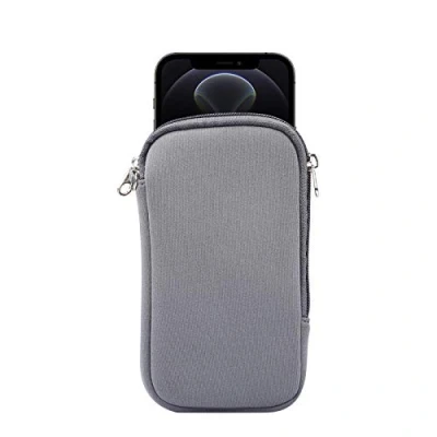 Abbildung von Neopren Handyhülle, Netztasche, Umhängeband für Phone 15, 14, 13, 12, 11 Pro, iPhone X, XS, SE, Samsung Galaxy S24, S23, S22, S21, S20, S10, S10e, A01, Google Pixel 8, 7a, 5, 4a 4 (M, Grau)