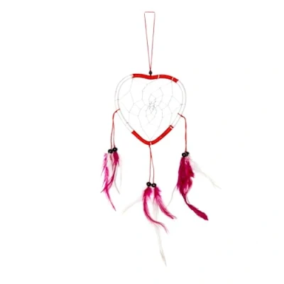 Abbildung von Ca 35cm x 11cm Herz Dreamcatcher Traumfänger Rot Weiß Pinke Federn