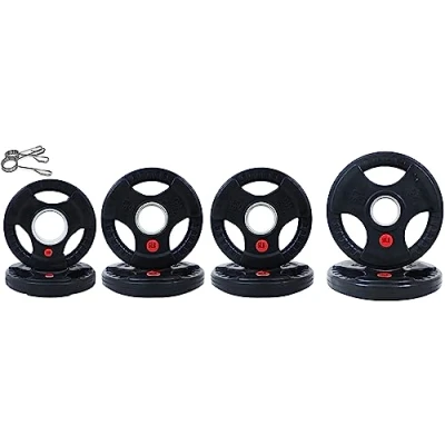 Abbildung von Signature Fitness Olympic 2 Zoll Gusseisen Platte Hantelscheibe für Krafttraining und Gewichtheben Gummierung Stil 20,4 kg Set