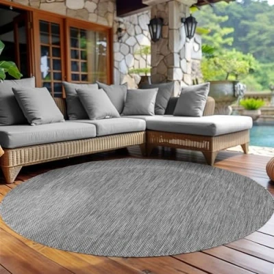 Abbildung von Carpettex Outdoor Teppich Wetterfest 160 cm Rund Sisal Optik Grau Ideal für Balkon, Garten, Terrasse und als Küchenteppich Draußen Waschbar, Flachgewebe, Wasserfest, Pflegeleicht
