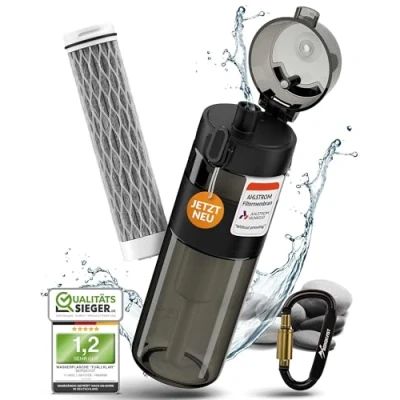 Abbildung von BERGKVIST® Outdoor Wasserfilter Flasche FJÄLLKLAR (500 ml) Trinkflasche mit Filter von AHLSTROM® für sauberes Trinkwasser beim Campen, Wandern &amp; Survival Abenteuer Schwarz