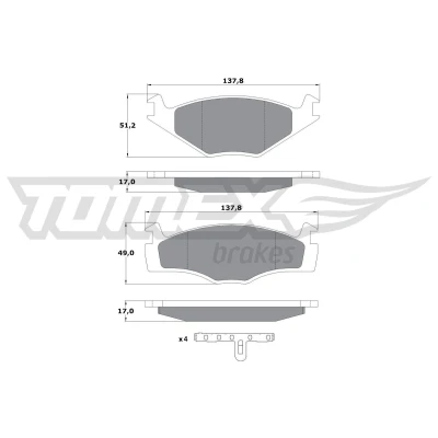 Abbildung von TOMEX brakes TX 10 141 Bremsbelagsatz Vorderachse mit Zubehör VOLKSWAGEN: Polo III Schrägheck, II Coupe, Variant, SEAT: Ibiza 2