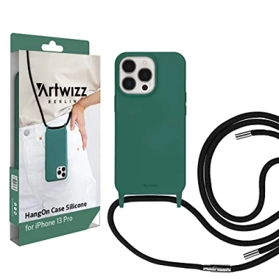 Abbildung von Artwizz HangOn Case kompatibel mit [iPhone 13 Pro] Elastische Schutzhülle aus Silikon als Handykette zum Umhängen Band Jungle Flower
