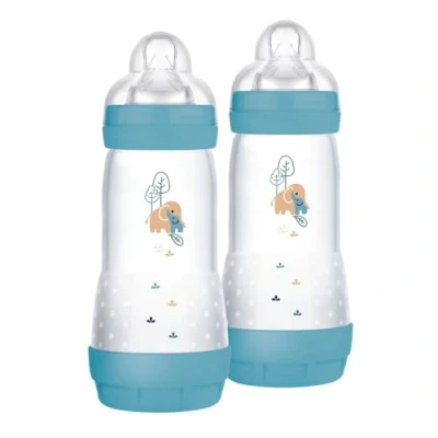 Abbildung von MAM Easy Start Babyflasche, 2er Set Babyflasche für Kinder ab 4+ Monaten, 320 ml, Sauger Fluss 3 Monate aus SkinSoft Silikon, bio rund, grün