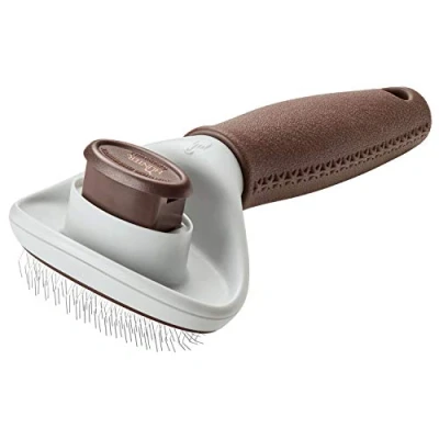 Abbildung von HUNTER SPA Zupfbürste selbstreinigend, für Hunde, 17,0 x 9,0 cm, M, grau / braun