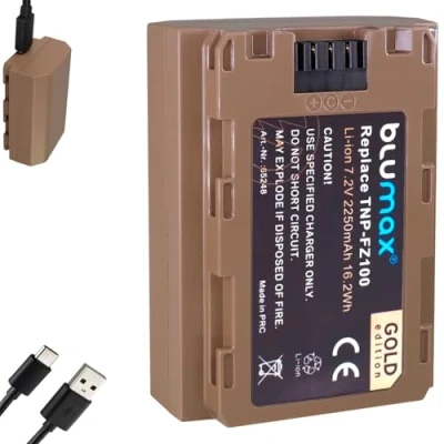 Abbildung von Blumax Gold Akku ersetzt Sony NP FZ100 (2250mAh) mit USB Typ C Ladebuchse NTC Sensor &amp; V1 Gehäuse für FX30 7 IV 7c 7RIV 7RV 7RIII ZV E1