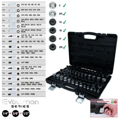 Abbildung von KS TOOLS 911.0077 Steckschlüsseleinsatz Set Torx Chrom Vanadium Stahl ohne Ratschenfunktion Vierkant