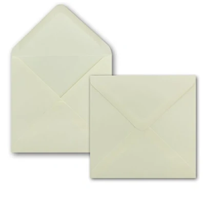 Abbildung von 300 x Briefumschlag Quadratisch 15 cm in Champagner 100g/m² Nassklebung mit spitzer Verschlussklappe Für ganz besondere Anlässe