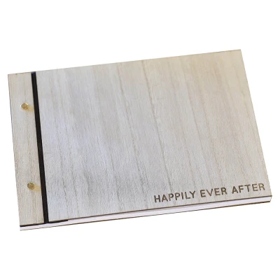 Abbildung von Ginger Ray Happily Ever After Hochzeitsgästebuch aus Holz mit 32 leeren Seiten, Neutral