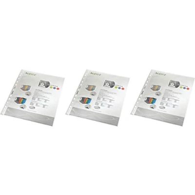 Abbildung von Leitz Standard Prospekthüllen Set, 100 Stück, A4 Format, Farblos mit matter Oberfläche, Obere Öffnung, 0,085 mm PP Folie, 47900000 (3 Packungen)