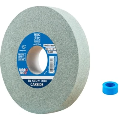 Abbildung von PFERD Schleifbockscheibe CARBIDE, 200x32x51mm, SiC 80, 39009728 Weiche, aggressive Schleifscheibe für harte Materialien, z. B. Hartmetall, mit Reduzierhülse (32mm)