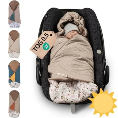 Abbildung von ULLENBOOM Einschlagdecke Babyschale Sommer, Aus 100% OEKO TEX Materialien Rosa Blüten (Made in EU) Decke für &amp; Kinderwagen, gängige Kindersitze, ideal 0 bis 9 Monate
