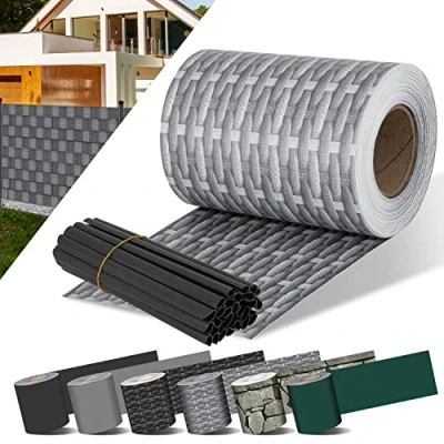Abbildung von KESSER® PVC Sichtschutzstreifen Sichtschutz Rolle Doppelstabmatten Zaun Blickdicht 70m x 19 cm 60 Befestigungsclips Wetterfest Windschutz Zaunfolie Garten Gartenzaun Rattan Grau