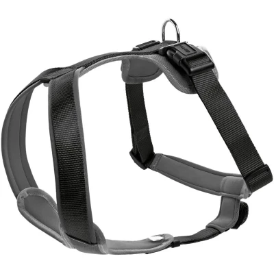 Abbildung von HUNTER Hundegeschirr NEOPREN, Farbe: schwarz/grau, strapazierfähiges Nylon, mit weichem Neopren gepolstert, reflektierendes 3M Scotchlite Reflective Material, pflegeleicht, komfortabel, Größe: L