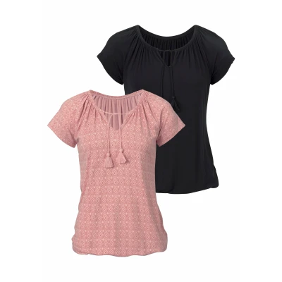 Abbildung von Lascana Vivance (2 STÜCK) Strandaccessoire rosagemustert+schwarzuni, Damen, Größe: 36/38, Rosa gemustert+schwarz uni