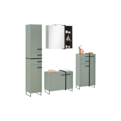 Abbildung von moebel dich auf Badezimmer Badmöbel Messina Korpus Schilfgrün, Hochschrank, Spiegelschrank, Highboard, Wbu, Set 1