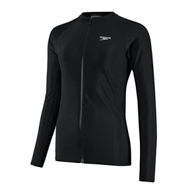 Abbildung von Speedo Damen Full Zip Long Sleeve Sun Protection Rash Top Top, Schwarz, M