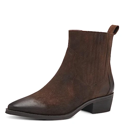 Abbildung von MARCO TOZZI Damen Stiefeletten Spitz mit Absatz aus Kunstleder, Braun (Cafe), 37