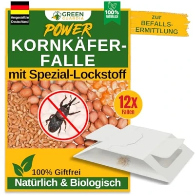 Abbildung von GREEN GUARDIA Kornkäfer Falle mit Spezial Lockstoff 12x Fallen umweltfreundlich bekämpfen, Chemiefreie starker Klebefläche, giftfrei &amp; geruchsneutral