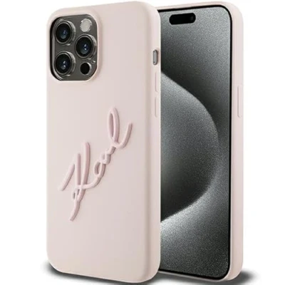 Abbildung von Karl Lagerfeld KLHCP15LSKSBMCP Hülle für iPhone 15 Pro 6.1&quot; Rosa hardcase Silicone Script