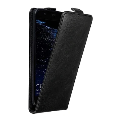 Abbildung von Cadorabo Hülle kompatibel mit Huawei P10 LITE Flip Design aus Premium Kunst Leder Klappbare Stoßfeste Magnetische Cover für Tasche in Schwarz