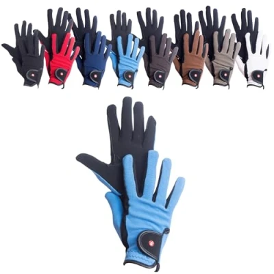 Abbildung von RL24 Reithandschuhe Damen &amp; Herren Professional Nubuk Handschuhe zum Reiten Reiterhandschuhe mit Magic Lederimitat robust, rutschfest atmungsaktiv Reitzubehör in Schwarz/Babyblau XS