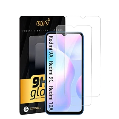 Abbildung von UNO&#039; Set für Xiaomi Redmi 10C/9A/9C: 2x Schwarz Hartglas 9H, kratzfest, HD, blasenfrei, Anti Fingerabdruck.