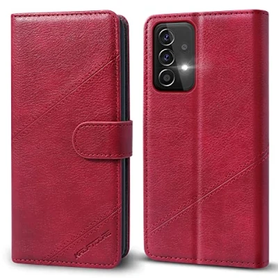 Abbildung von KRAFTCARE Handyhülle für Samsung Galaxy A52/A52s 5G Hülle, [Kartenfach] [Magnet] Flip Case Leder Stoßfeste Schutzhülle Klapphülle A52s Weinrot