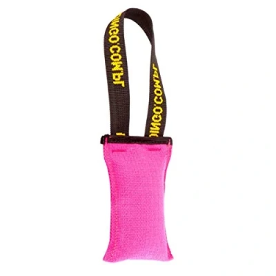 Abbildung von Dingo Hundespielzeug Beisswurst Agility Baumwolle mit Griff handgefertigt für Bisstraining Apportieren Schwimmend Schwimmfähig 15 x 6 cm Rosa 15601