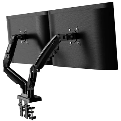 Abbildung von Invision Monitor Halterung 2 Monitore für 19 bis 32 Zoll Bildschirme VESA 75 &amp; 100 mm Schreibtischklemme Höhenverstellung Neig Schwenkbar und Dreht Erhöhte Tragfähigkeit von 9 kg (MX400)