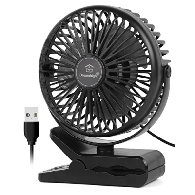 Abbildung von Dreamhigh® Mini USB Ventilator, 360 Drehung Tragbarer Clip 3 Geschwindigkeiten, Leise Tischventilator für den Schreibtisch, Zuhause und Büro, Schwarz（USB betrieben）