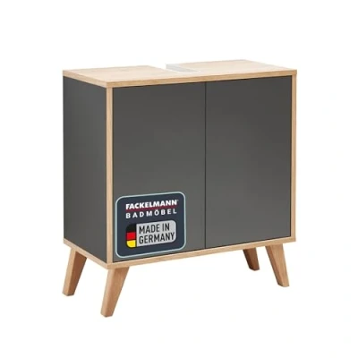 Abbildung von FACKELMANN Finn Waschbeckenunterschrank (60 x 50 30,5 cm) inklusive Holzfüße Unterschrank für Waschbecken Badschrank aus Holz in Schwarz &amp; Eiche