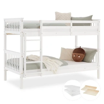 Abbildung von Homestyle4u Etagenbett teilbar Doppelstockbett 90x200 Kinder mit Treppe Matratze Rausfallschutz Kinderbett Kiefer massiv