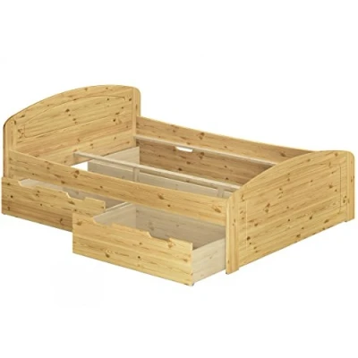 Abbildung von ERST HOLZ Bett Funktionsbett 180x200 Kiefer + 3 Bettkästen ohne Rost, Kieferfarblos lackiert