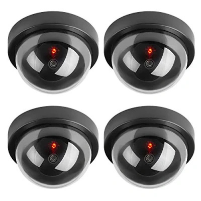 Abbildung von TOROTON Runden Dummy Kamera CCTV Überwachung Sicherheitskamera mit Blinkender LED Licht, für den Innen und Außenbereich 4 Stücke (Schwarz)