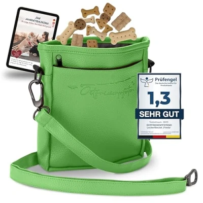Abbildung von Ostfriesenpfoten® Leckerlibeutel &#039;Frieda&#039; für Hunde aus hochwertigem Kunstleder Grün Größe M Futterbeutel mit EasyOpen Einhandmagnetverschluss Gassitasche Leckerli