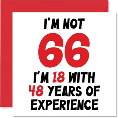 Abbildung von Geburtstagskarte zum 66. Geburtstag für Frauen und Männer Nicht 66 I&#039;m 18 With 48 Years Experience Lustige sechzig Sixth Happy Birthday Karte Mama, Papa, Großvater, Oma, 145 mm x