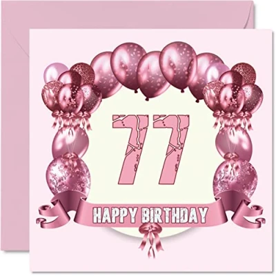 Abbildung von Stuff4 Fun 77th Birthday Cards for Woman Balloons Happy Card Dad Mum Great Grandad Grandpa Nanny Grandma Gran Uncle Auntie, 145mm x Greeting Cards,