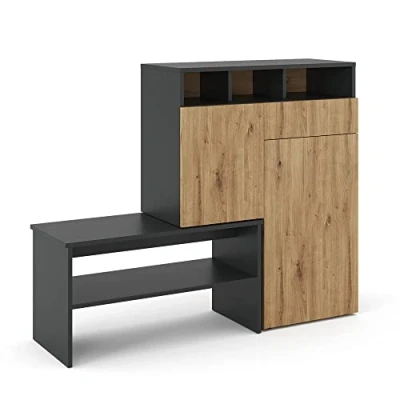 Abbildung von Vicco Schuhschrank Selena, Anthrazit/Eiche, 125 x 102 cm mit Sitzbank