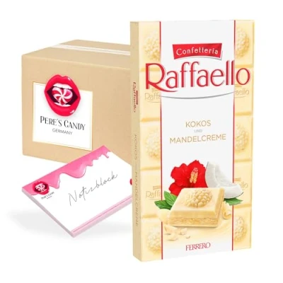 Abbildung von Ferrero Raffaello Kokos &amp; Mandelcreme 8 x 90 g Tafelschokolade mit Geschenk von Pere&#039;s Candy