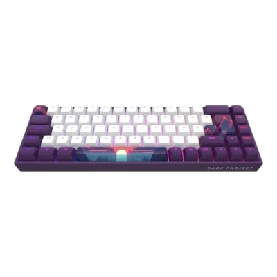 Abbildung von Dark Project 68 Sunrise (DE) [ISO] Mechanische Gaming Tastatur, USB Kabelte, mehrsprachige Tastenkappen, anpassbare RGB, G3MS Saphir Schalter, gefettete Stabilisatoren, 65 %, Lila/Weiß
