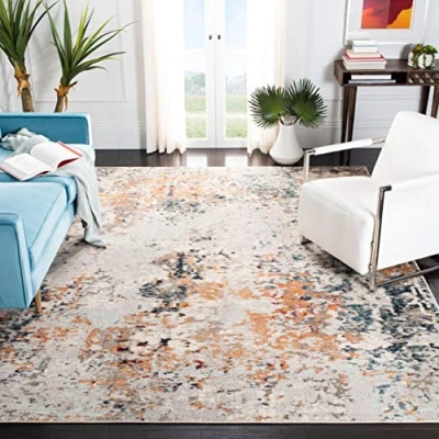 Abbildung von SAFAVIEH Modern Teppich für Wohnzimmer, Esszimmer, Schlafzimmer Madison Collection, Kurzer Flor, Grau und Beige, 244 X 305 cm