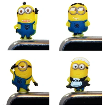 Abbildung von Miya@ 4tlg Super süß Minions Staub Schutz Stöpsel Staubdichter Kopfhörer Stecker Ohrhörer Handyanhänger Klinkenbuchse Handyschmuck Headset Buchse für Handy