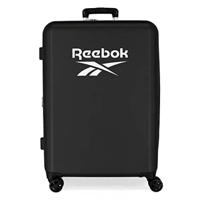Abbildung von Reebok Roxbury Koffer, mittelgroß, Schwarz, 48 x 70 26 cm, fester ABS Kunststoff, integrierter TSA Verschluss, 81 l, 2,5 kg, 4 Doppelrollen, Schwarz , Maleta mediana, Mittelgroßer Koffer