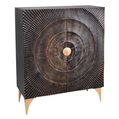 Abbildung von riess ambiente Highboard GOLDEN SUNSET 120cm schwarz / gold (Einzelartikel, 1 St), Massivholz · Metall Kommode 3D Front Wohnzimmer
