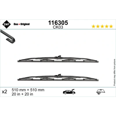 Abbildung von Scheibenwischer Swf 116305 510, 510mm vorne Bügelwischblatt für Linkslenker DACIA: Duster SUV, Sandero I, Logan I MCV, MERCEDES BENZ: Sprinter 3 T Bus